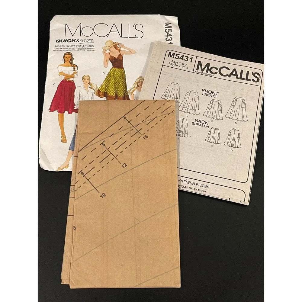 00219 - McCall's M5431 Skirts Sewing Misses A5 (6-8-10-12-14) Easy‎ 2 Lengths